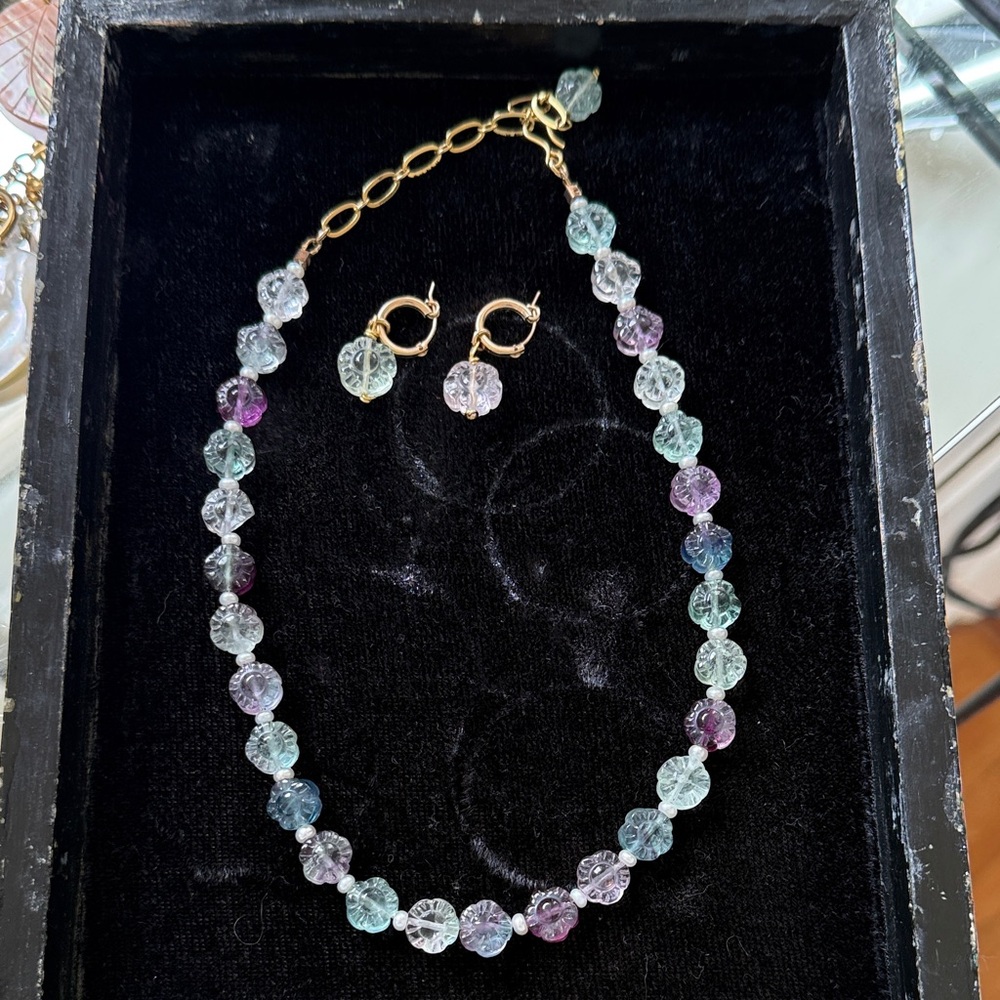 Brinker + Eliza Lavender, Aqua, and Pearl Beaded Necklace